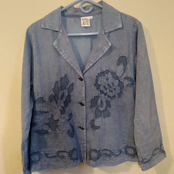 Parsley & Sage Cotton Jacket. Indigo Blue with Floral Cut Out Design - Picture 1 of 9